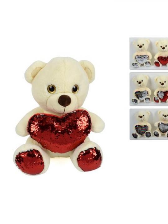 Pelucche Orso C/Cuore Paillettes Cm 45