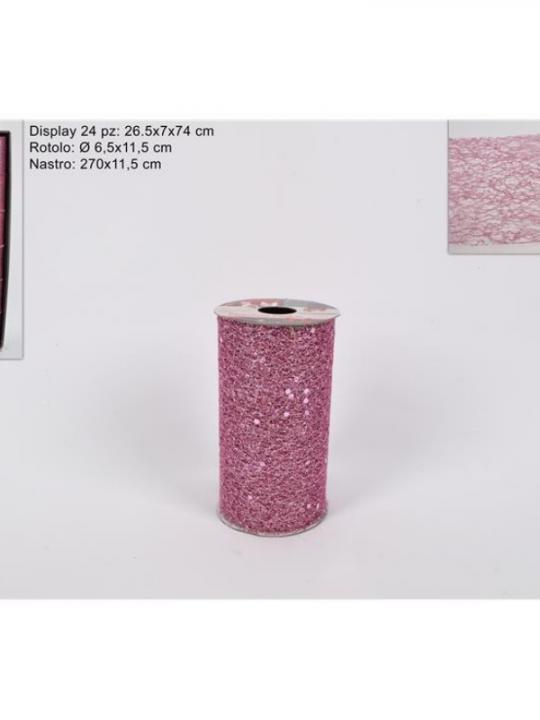 Nastro Rete Glitter 11.5Cm X 2.7M Rosa H